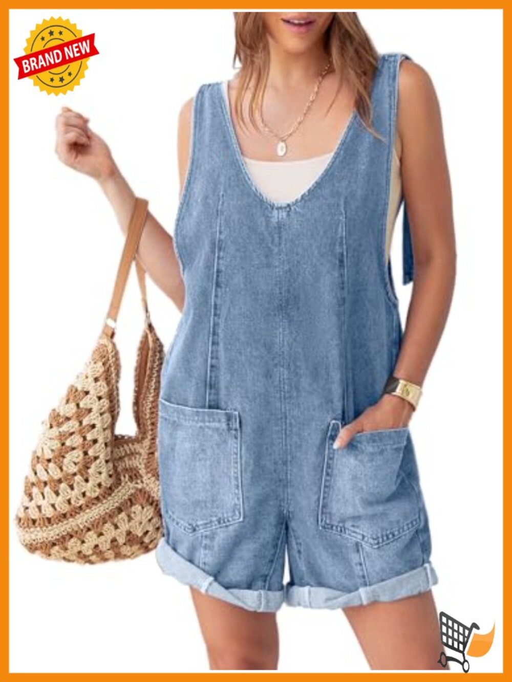 Women's Denim Overalls Romper Shorts Casual Sleeveless V Neck Jumpsuit